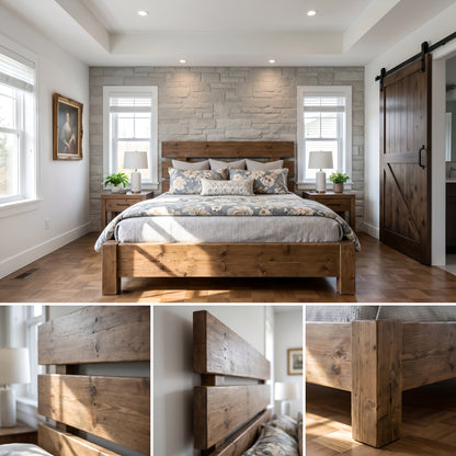 Orvix Bed Frame 30cm High  / Chunky Solid Rustic Pine Bed with Headboard