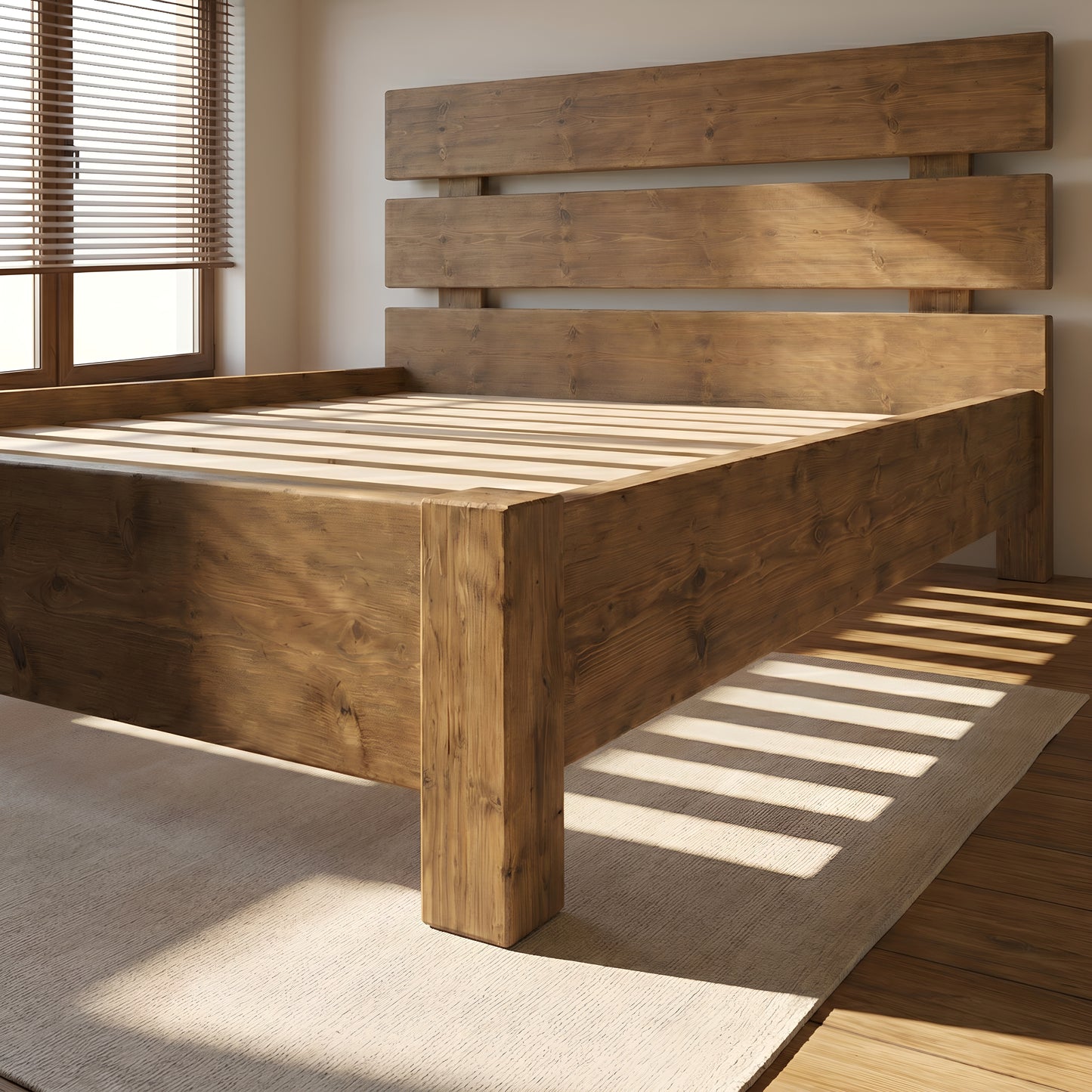 Orvix Bed Frame 30cm High  / Chunky Solid Rustic Pine Bed with Headboard