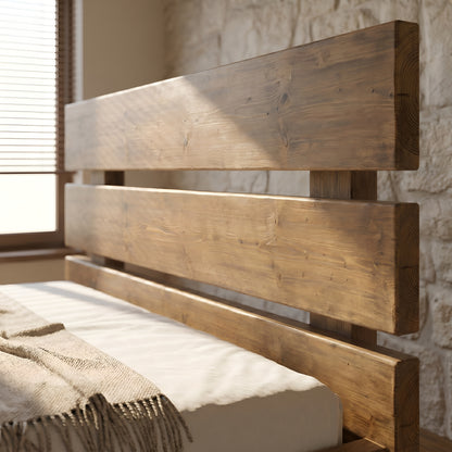 Orvix Bed Frame 30cm High  / Chunky Solid Rustic Pine Bed with Headboard