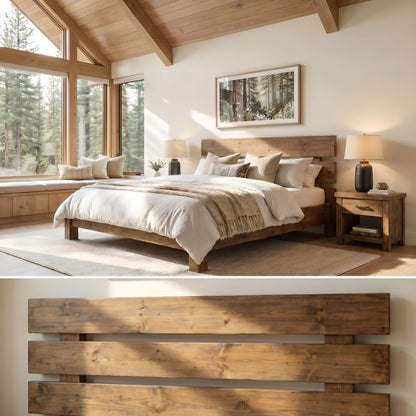Orvix Bed Frame 30cm High  / Chunky Solid Rustic Pine Bed with Headboard