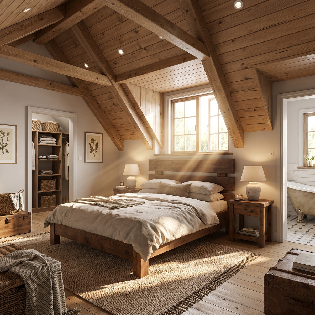 Orvix Walnut Colour Bed Frame 30cm High  / Chunky Solid Rustic Pine Bed with Headboard