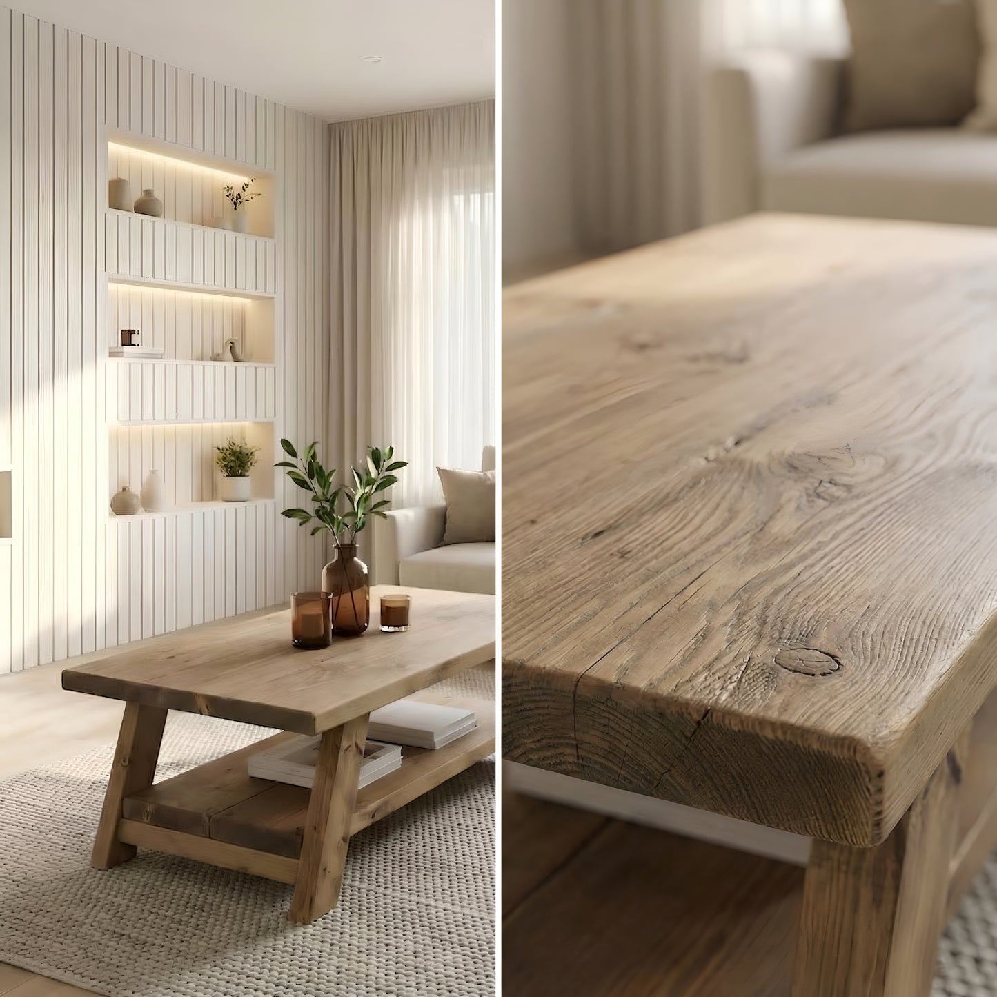 OSSO Rustic Wooden Coffee Table With Shelf