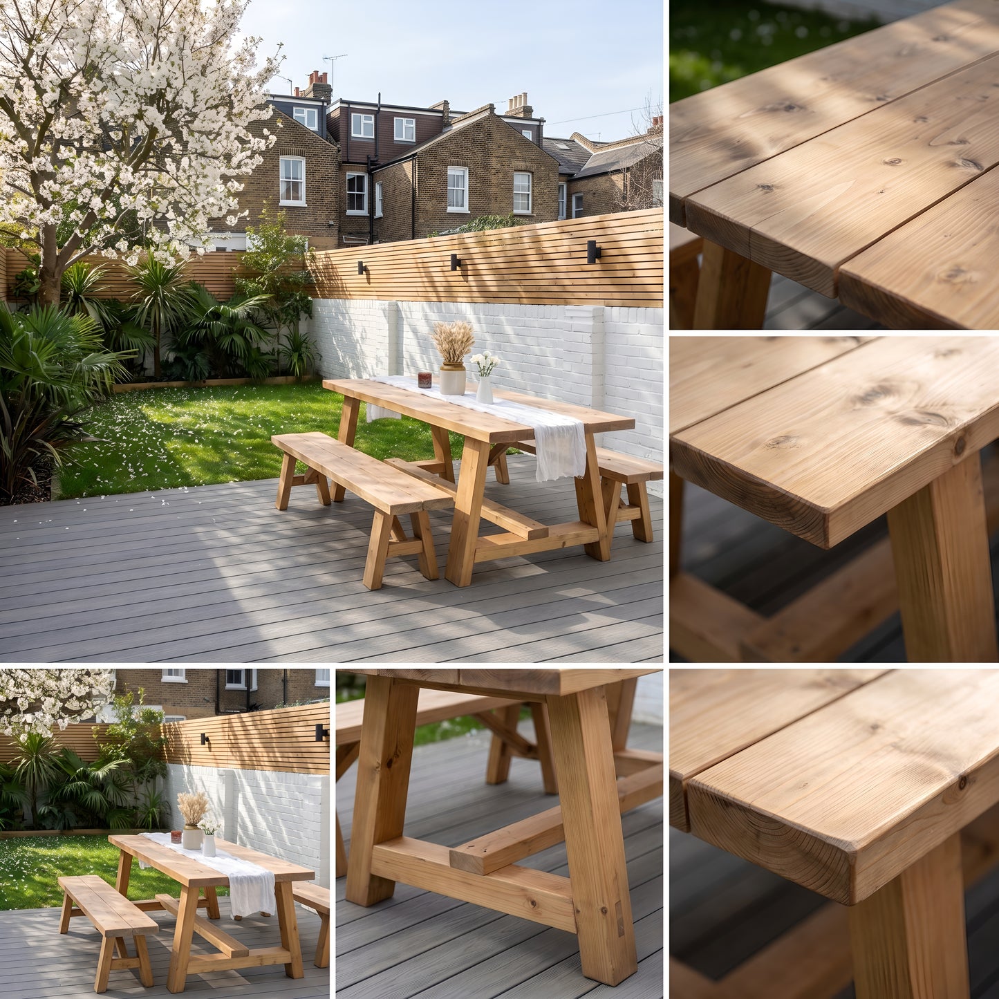 Farmhouse Outdoor Table With Timber Legs and Bench