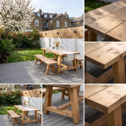 Farmhouse Outdoor Table With Timber Legs and Bench