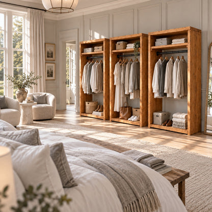 PADDINGTON Solid Wood Wardrobe With Bottom Shelf – Open Wardrobe, Rustic Scandinavian Design