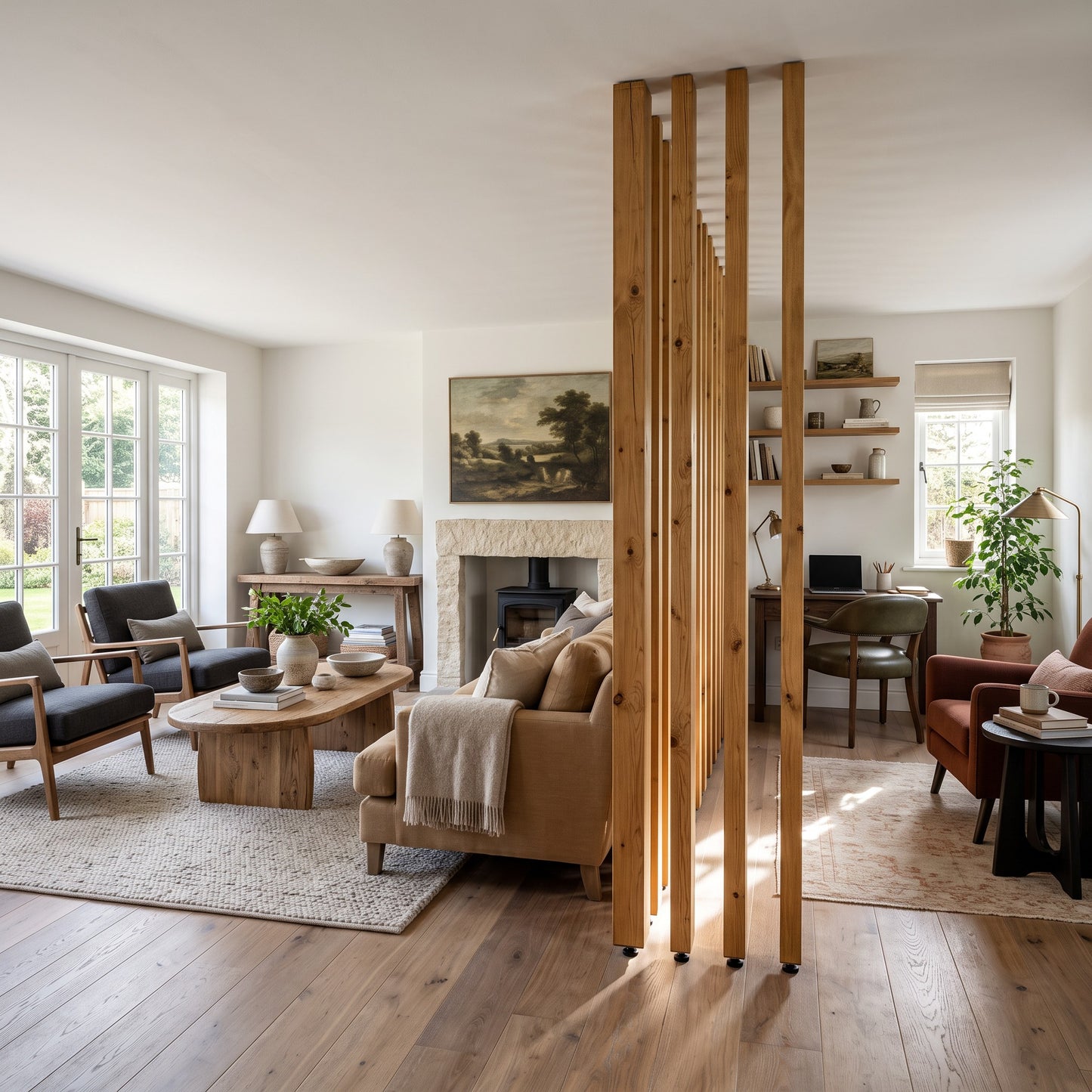 Slatted Room Divider / Solid Wood Floor to Ceiling / Timber Partition