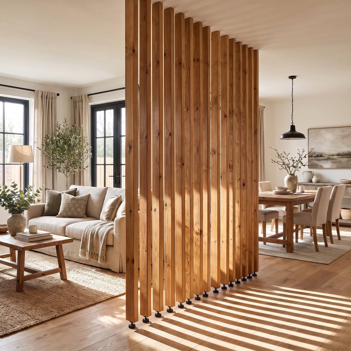 Slatted Room Divider / Solid Wood Floor to Ceiling / Timber Partition