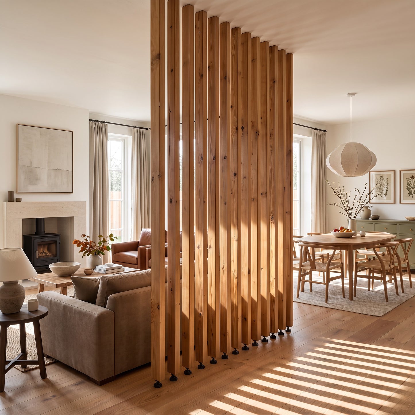 Slatted Room Divider / Solid Wood Floor to Ceiling / Timber Partition