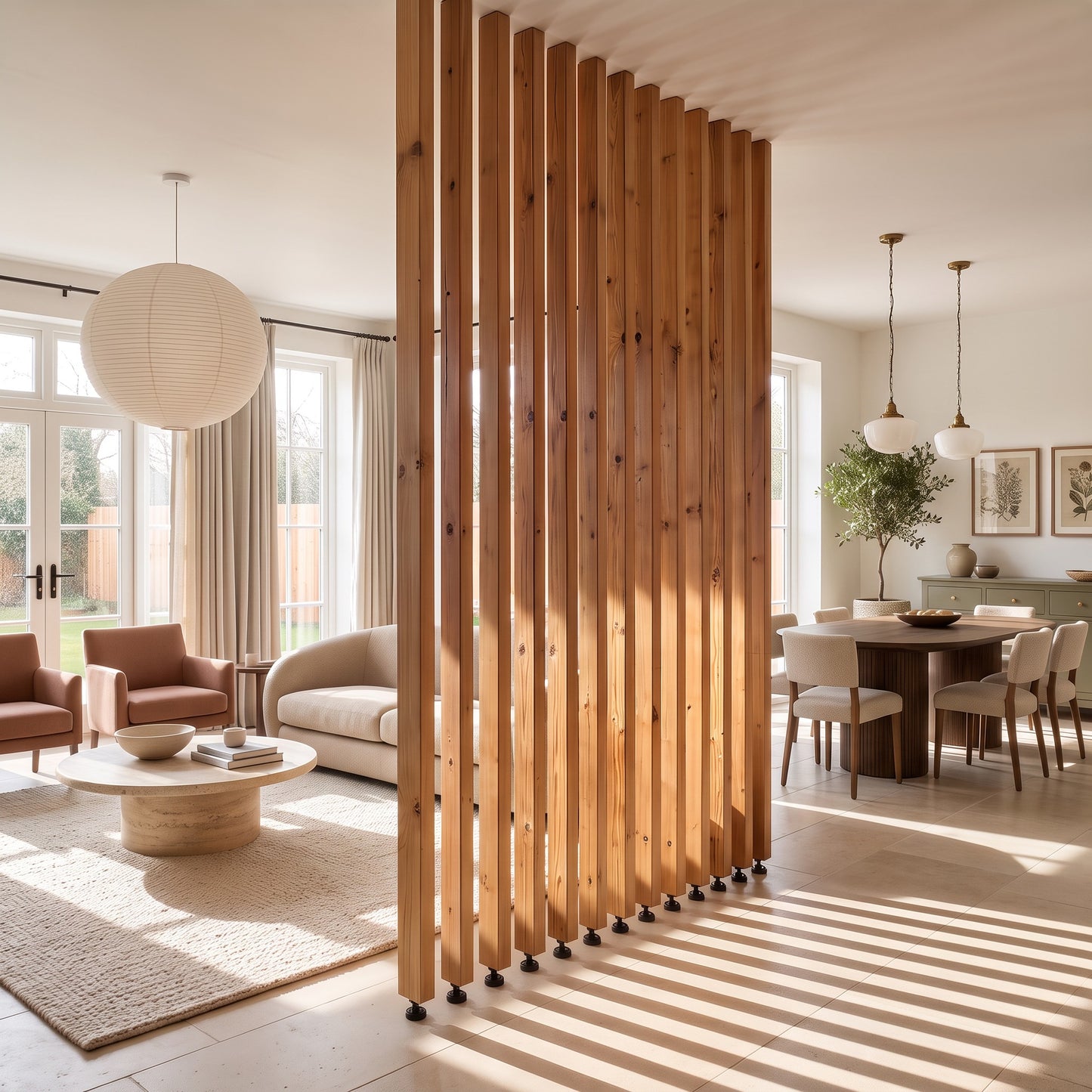 Slatted Room Divider / Solid Wood Floor to Ceiling / Timber Partition
