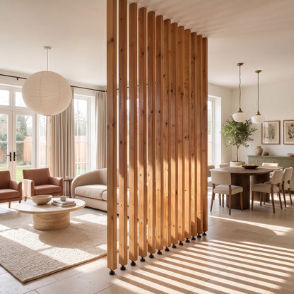 Slatted Room Divider / Solid Wood Floor to Ceiling / Timber Partition