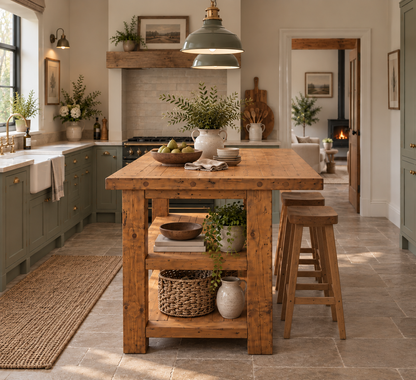 PEMBREY Kitchen Island With Overhang / Breakfast Bar / Rustic Island