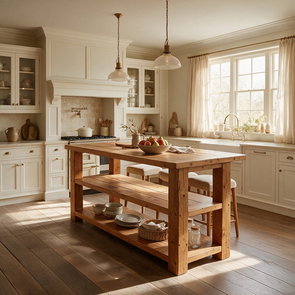 PEMBREY Kitchen Island With Overhang / Breakfast Bar / Rustic Island