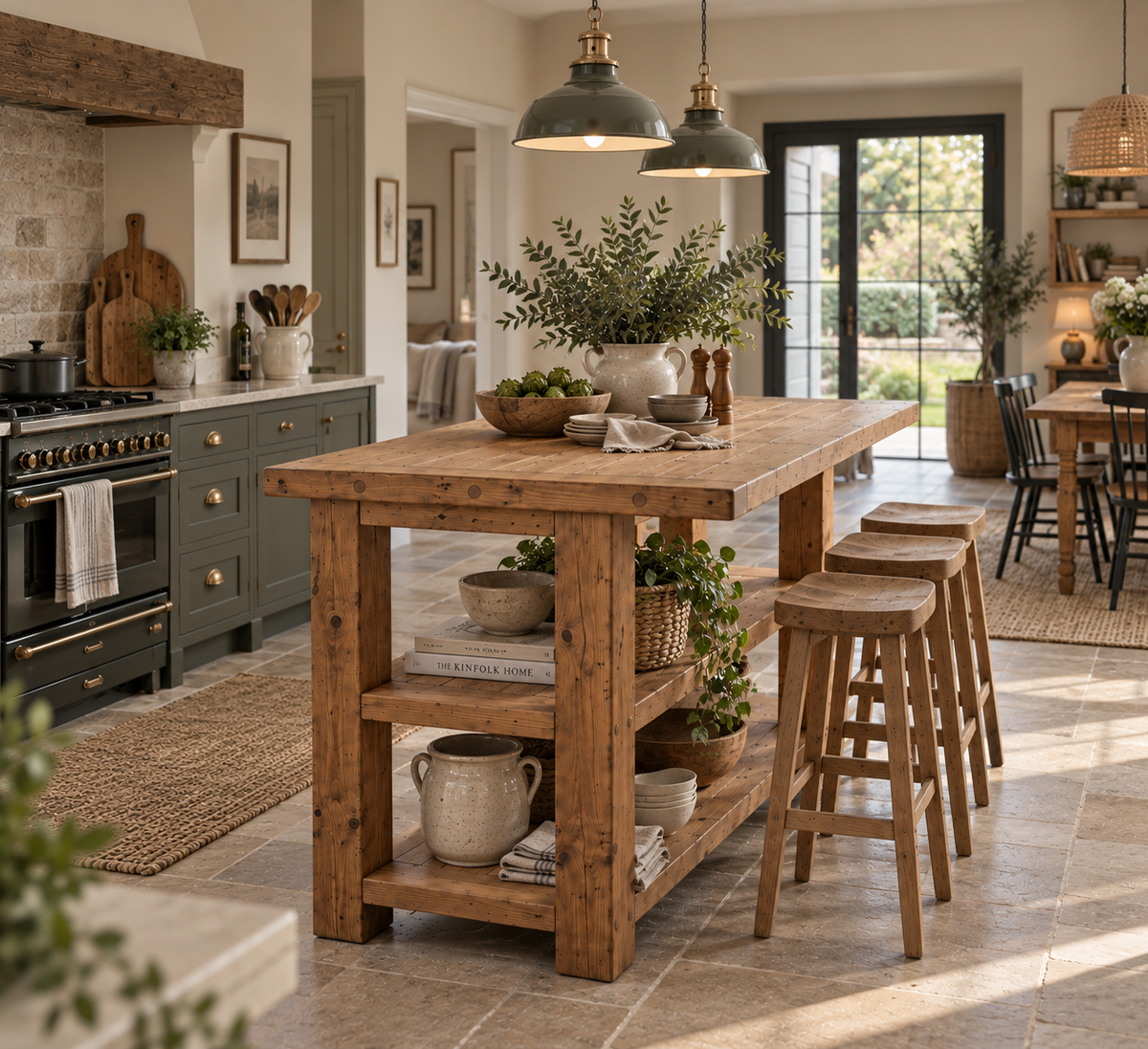 PEMBREY Kitchen Island With Overhang / Breakfast Bar / Rustic Island