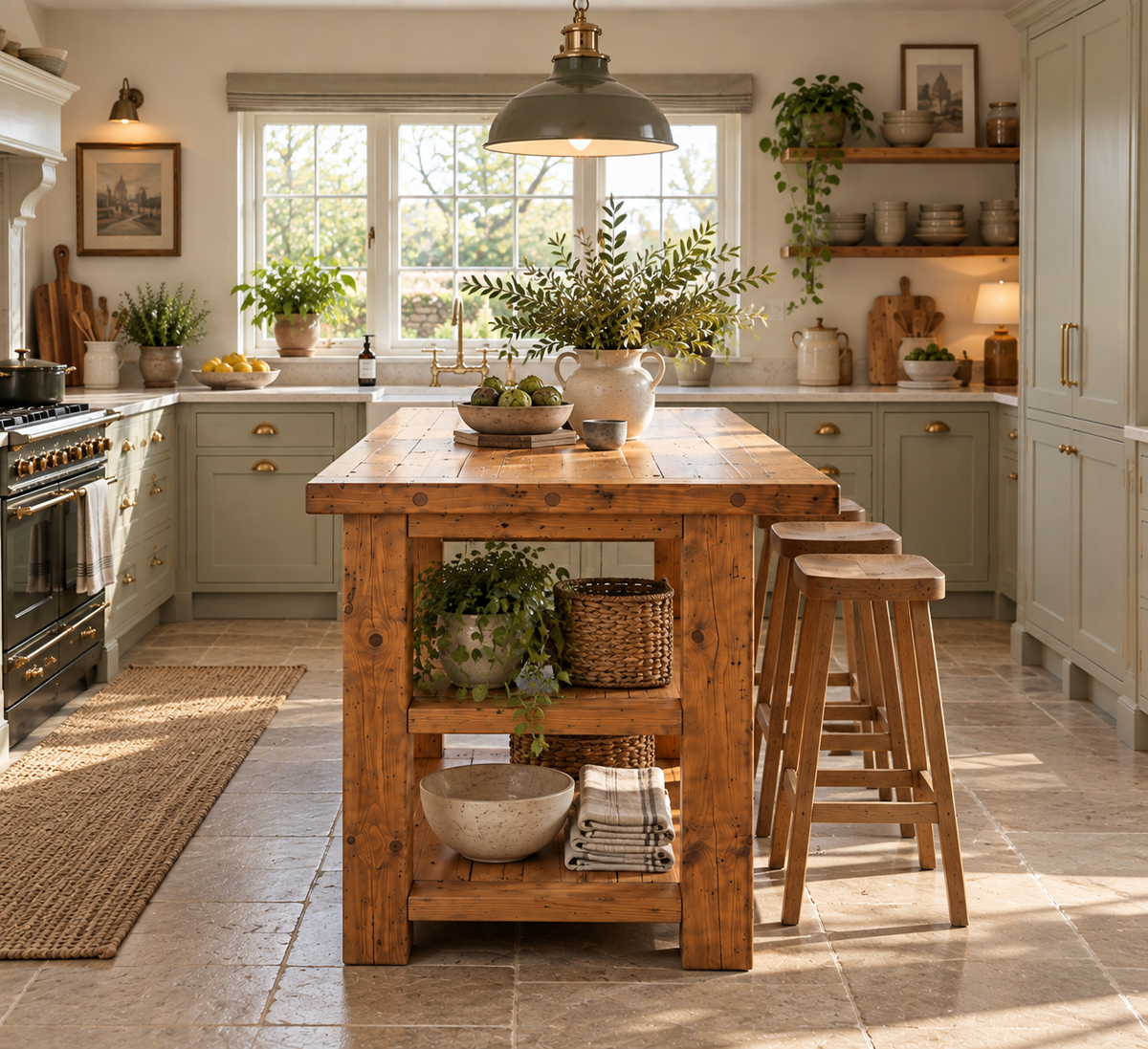 PEMBREY Kitchen Island With Overhang / Breakfast Bar / Rustic Island