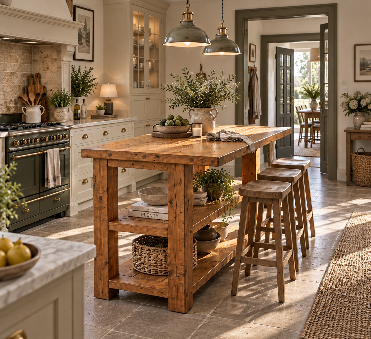 PEMBREY Kitchen Island With Overhang / Breakfast Bar / Rustic Island