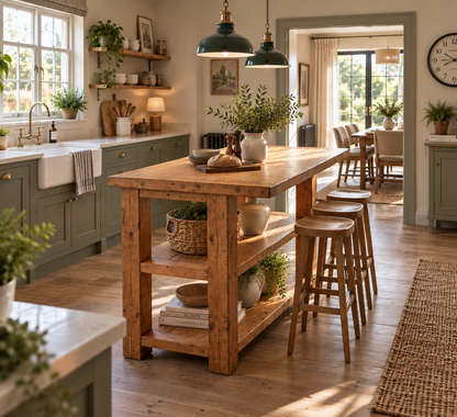 PEMBREY Kitchen Island With Overhang / Breakfast Bar / Rustic Island