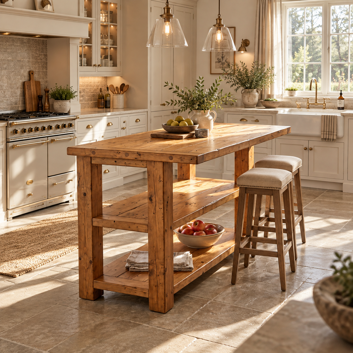 PEMBREY Kitchen Island With Overhang / Breakfast Bar / Rustic Island