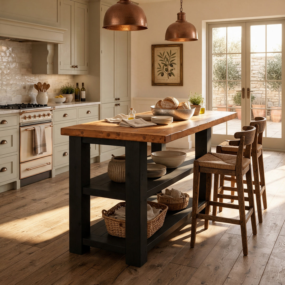 PEMBREY Black Kitchen Island With Overhang / Breakfast Bar / Rustic Island