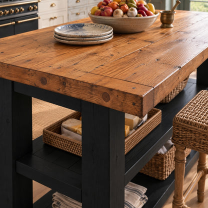 PEMBREY Black Kitchen Island With Overhang / Breakfast Bar / Rustic Island