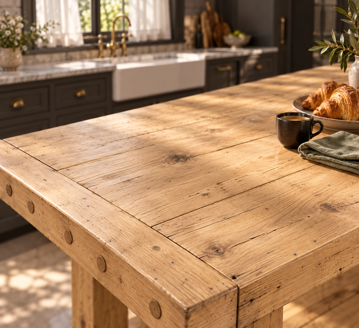 PEMBREY Cart Light Oak Colour Kitchen Island With Overhang And Wheels / Breakfast Bar / Rustic Island