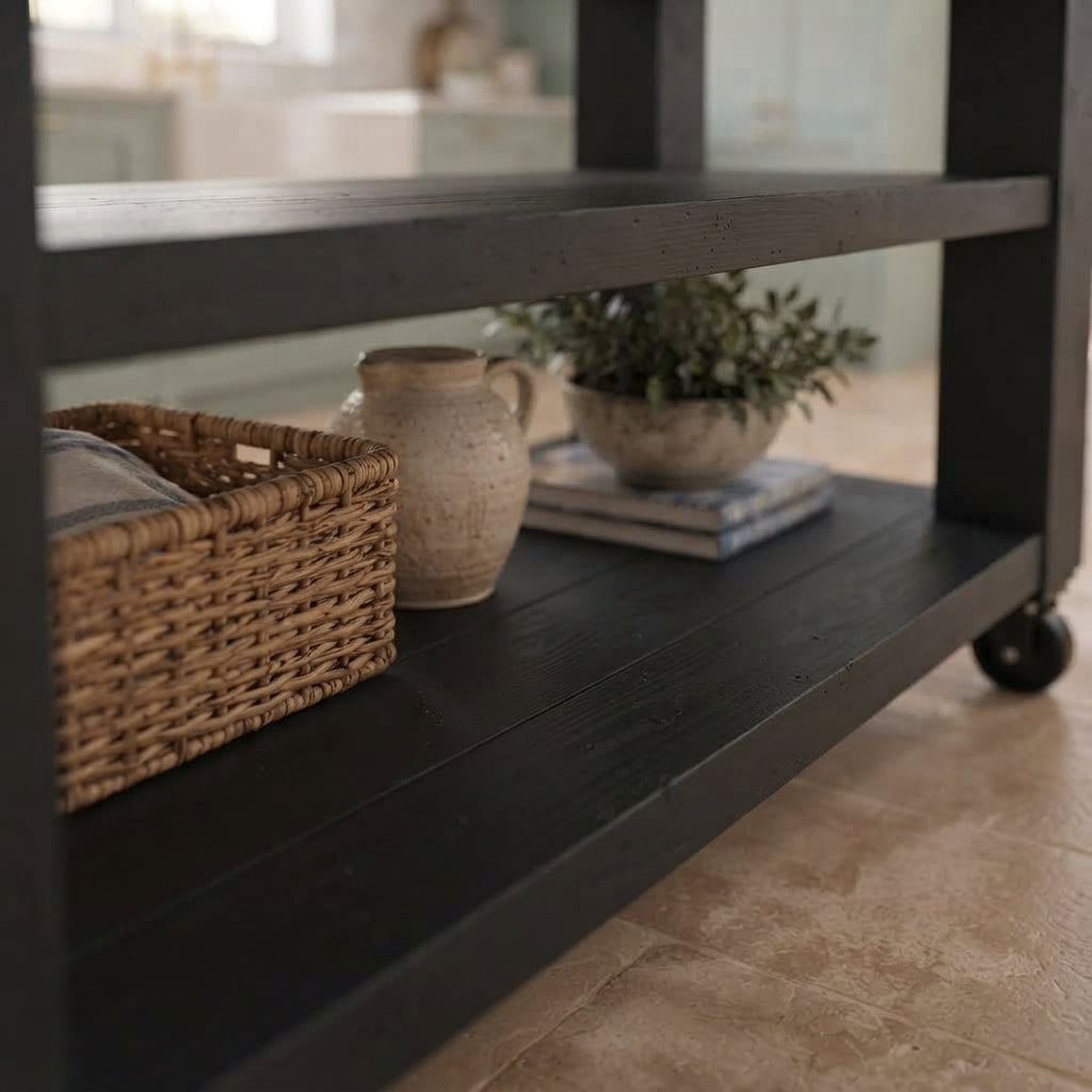 PEMBREY Cart Black Kitchen Island With Overhang / Breakfast Bar / Rustic Island