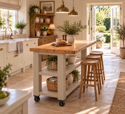 PEMBREY Cart Cashmere Kitchen Island With Overhang / Breakfast Bar / Rustic Island