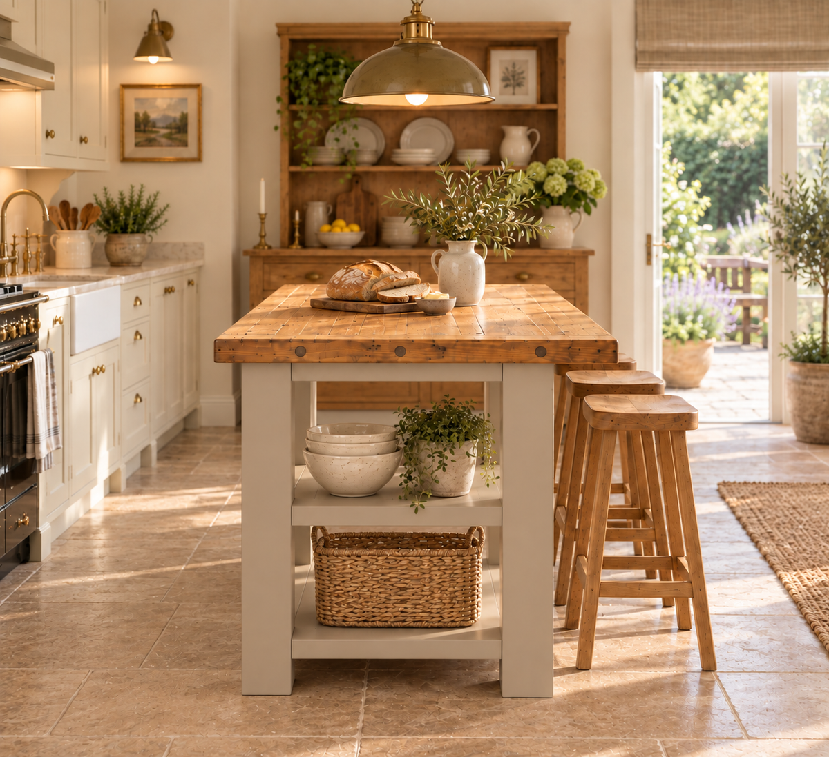 PEMBREY Cashmere Kitchen Island With Overhang / Breakfast Bar / Rustic Island