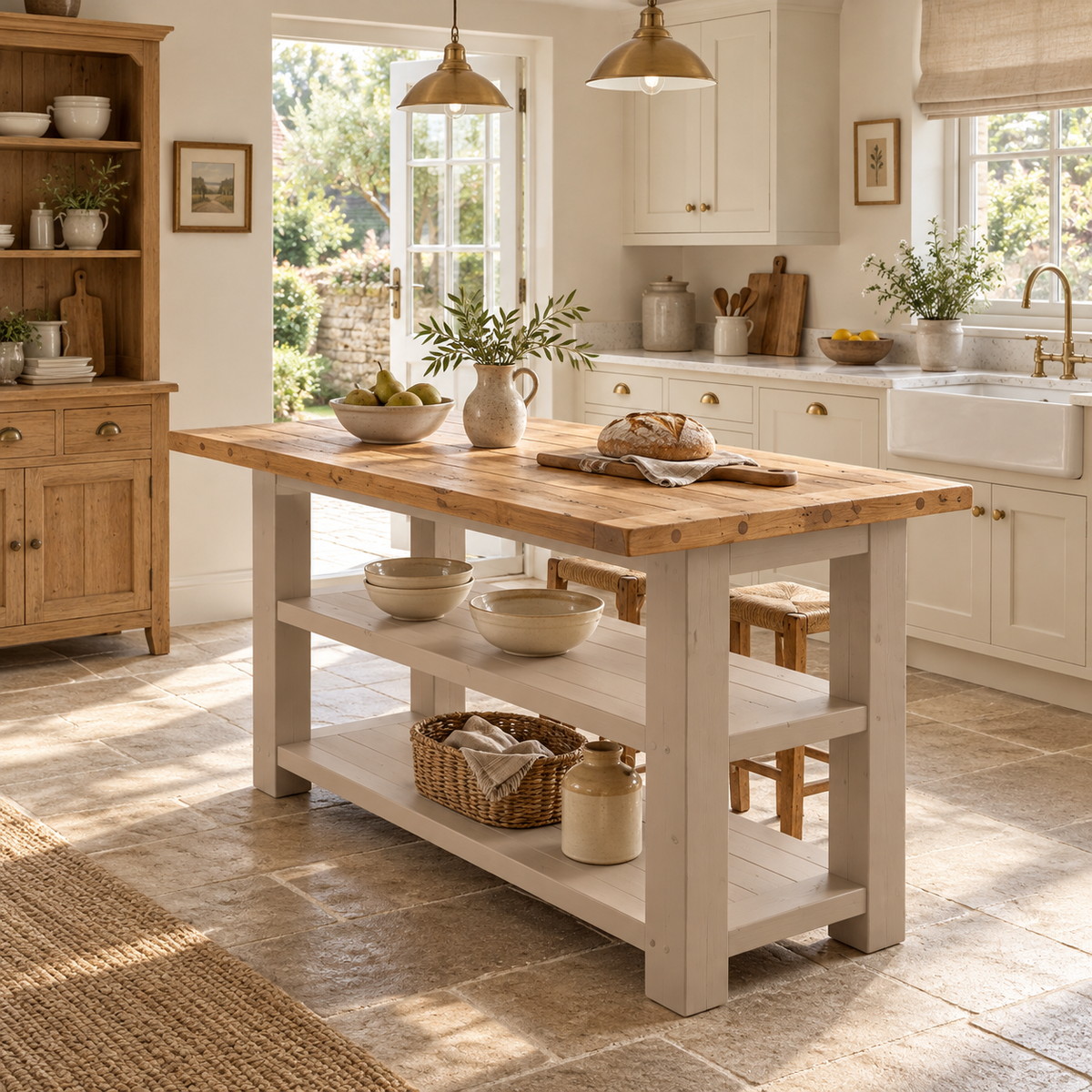 PEMBREY Cashmere Kitchen Island With Overhang / Breakfast Bar / Rustic Island