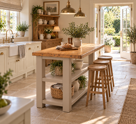 PEMBREY Cashmere Kitchen Island With Overhang / Breakfast Bar / Rustic Island