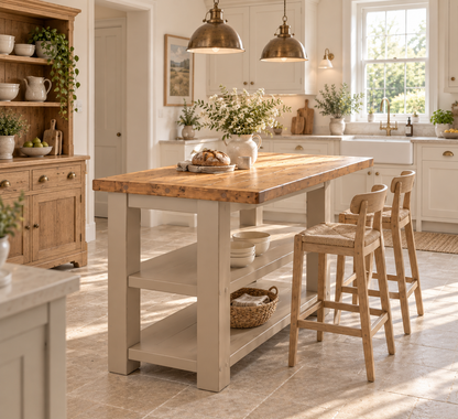 PEMBREY Cashmere Kitchen Island With Overhang / Breakfast Bar / Rustic Island