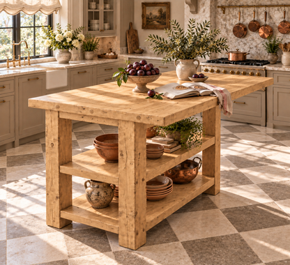 PEMBREY Light Oak Colour Kitchen Island With Overhang / Breakfast Bar / Rustic Island