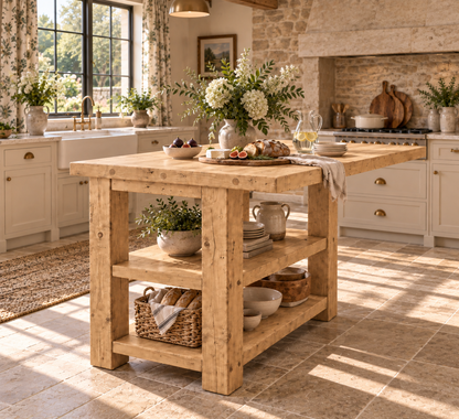 PEMBREY Light Oak Colour Kitchen Island With Overhang / Breakfast Bar / Rustic Island