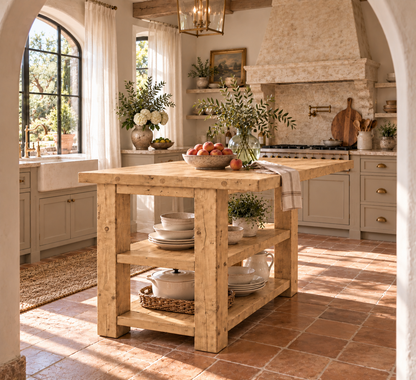 PEMBREY Light Oak Colour Kitchen Island With Overhang / Breakfast Bar / Rustic Island
