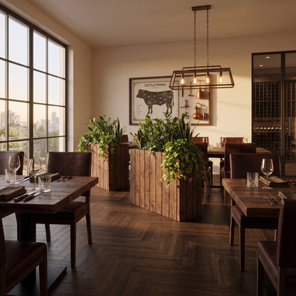 Planter Box Solid Wood Slatted Walnut Colour  / Tall Indoor Plant Divider For Cafe and Restaurants