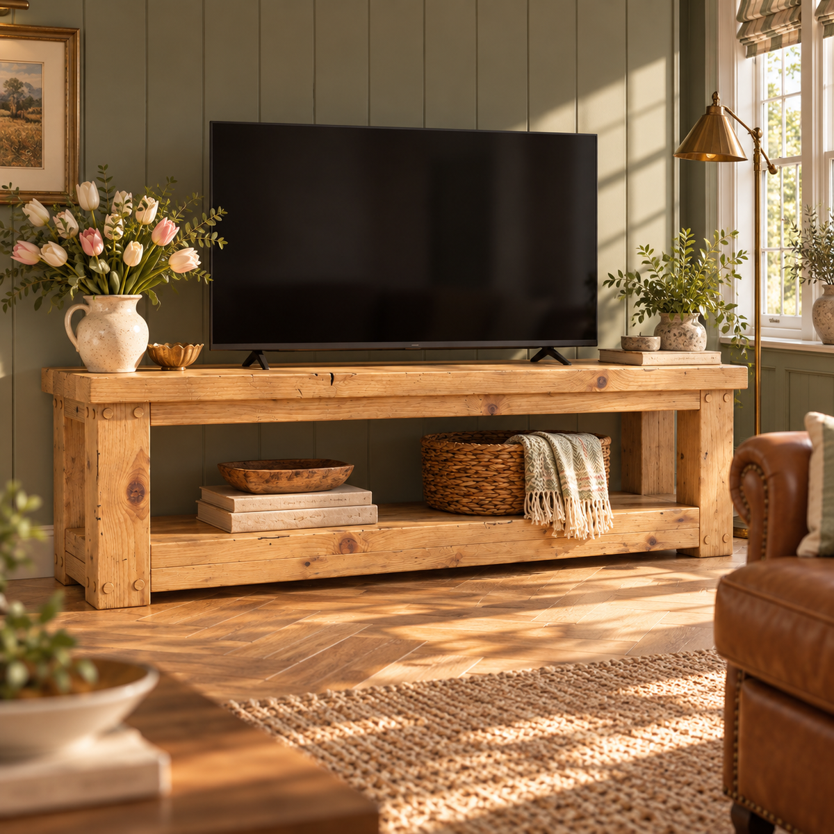 POLO Light Oak Colour TV Unit Solid Wood Console Table