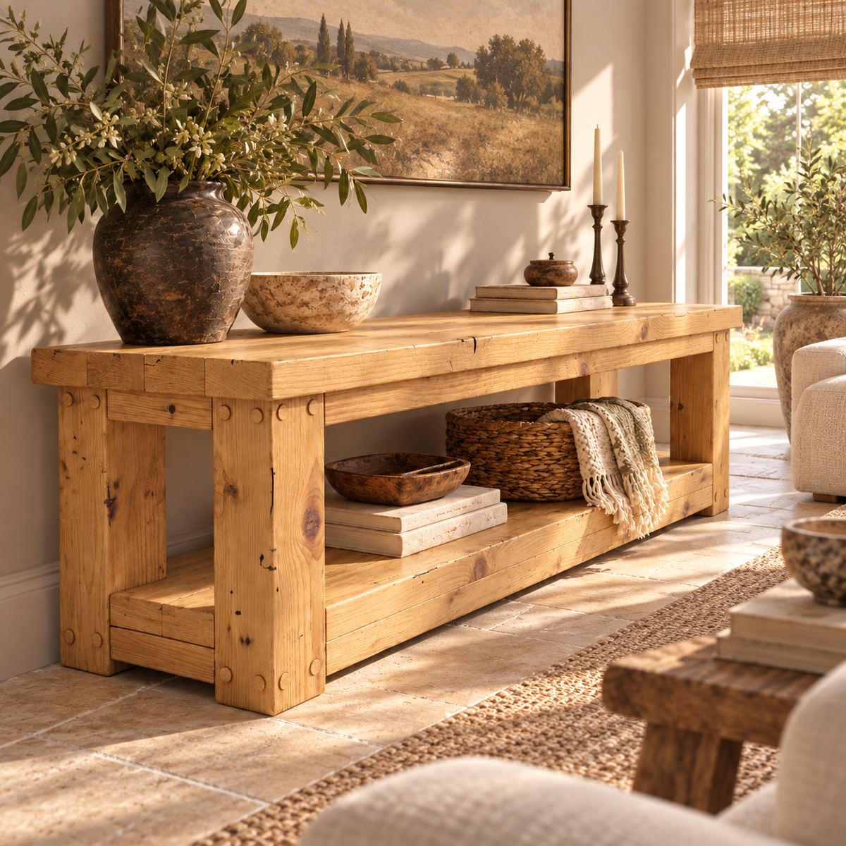 POLO Light Oak Colour TV Unit Solid Wood Console Table