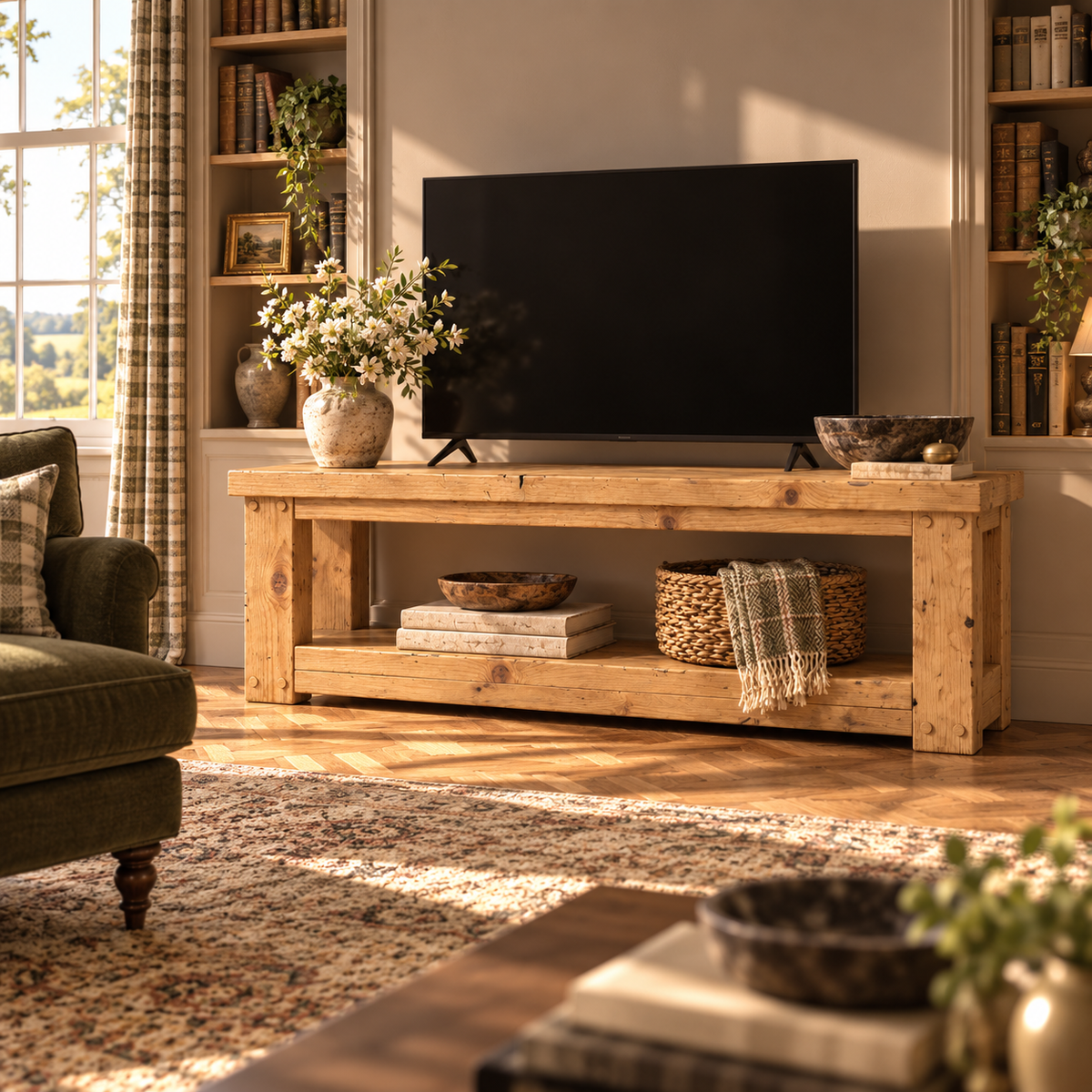 POLO Light Oak Colour TV Unit Solid Wood Console Table