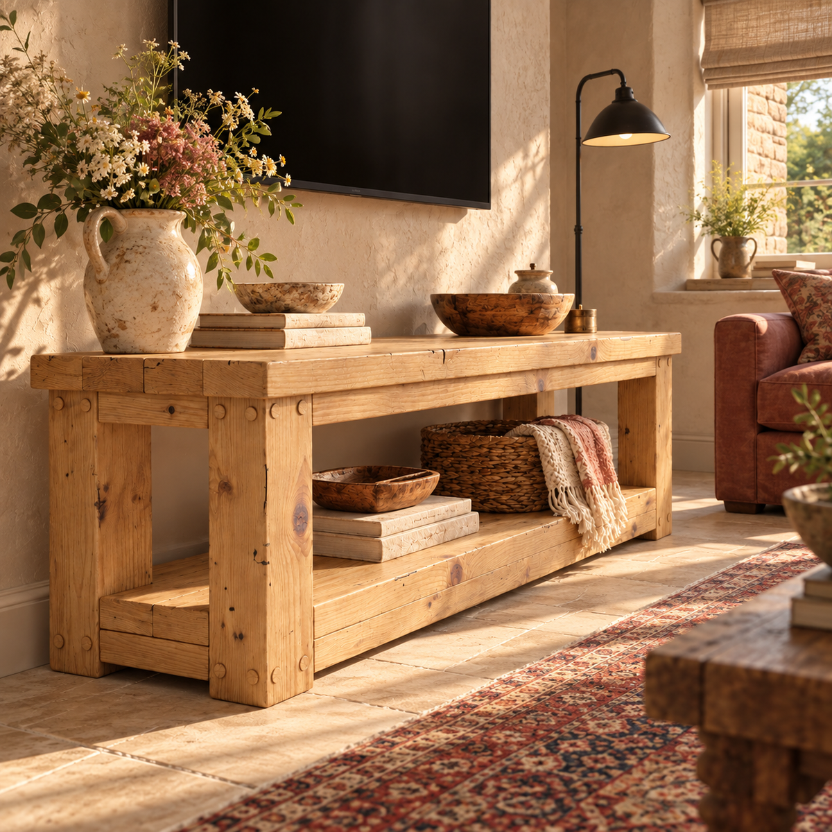 POLO Light Oak Colour TV Unit Solid Wood Console Table