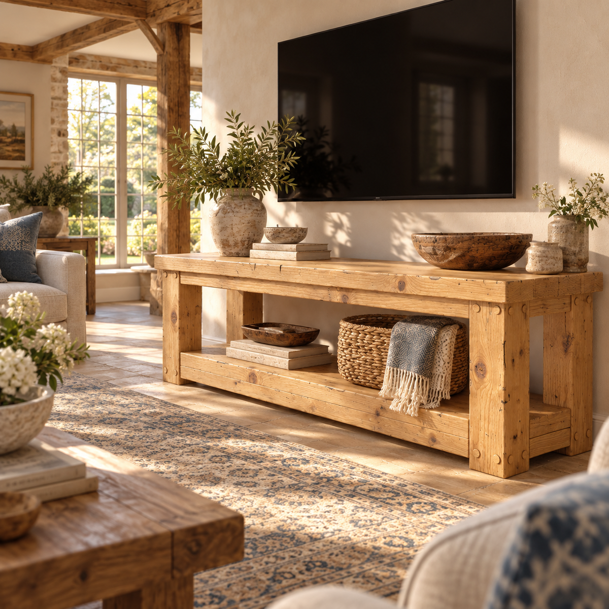 POLO Light Oak Colour TV Unit Solid Wood Console Table