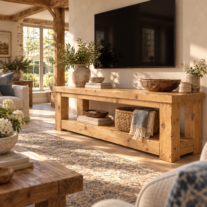 POLO Light Oak Colour TV Unit Solid Wood Console Table