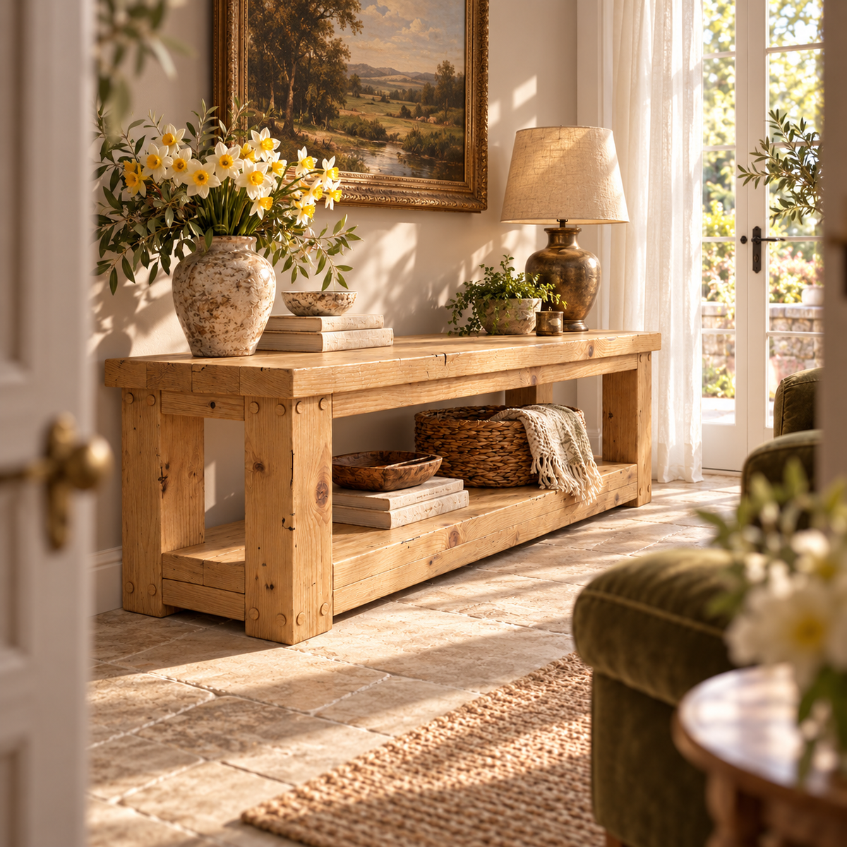 POLO Light Oak Colour TV Unit Solid Wood Console Table