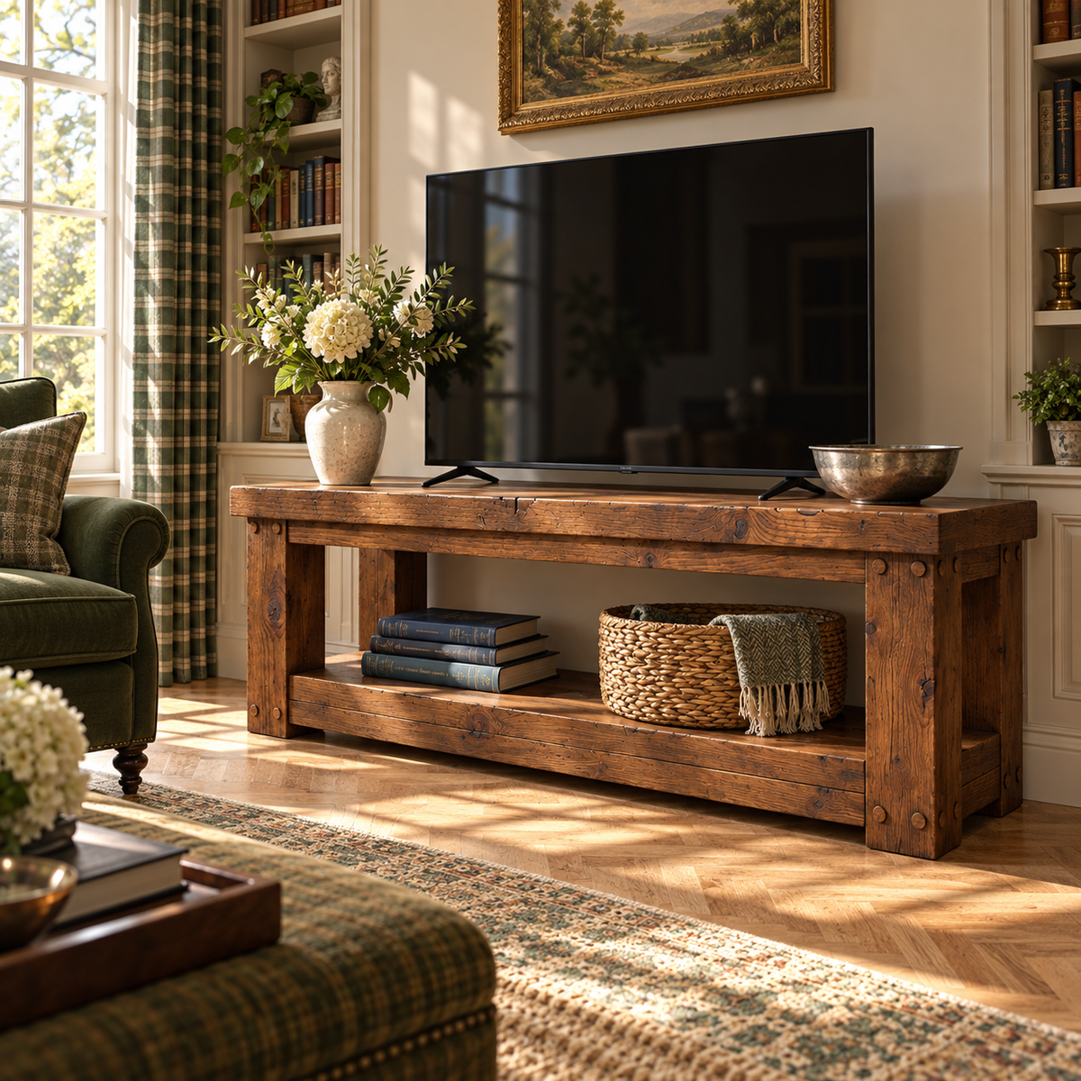 POLO Walnut Colour TV Unit Solid Wood Console Table
