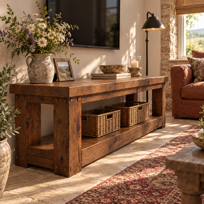 POLO Walnut Colour TV Unit Solid Wood Console Table
