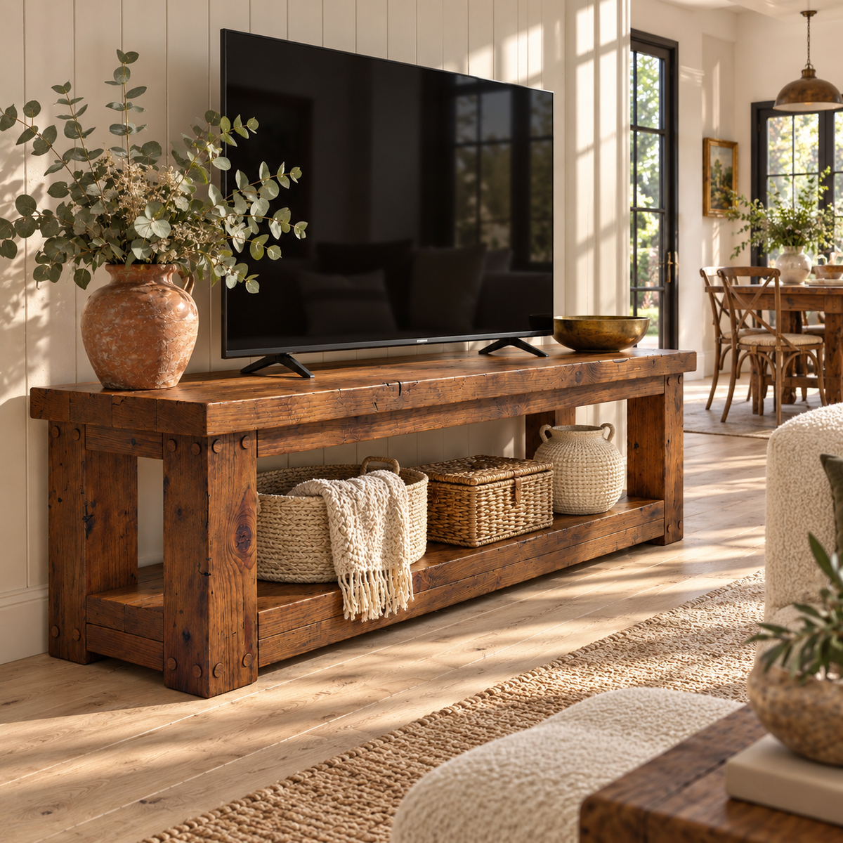 POLO Walnut Colour TV Unit Solid Wood Console Table