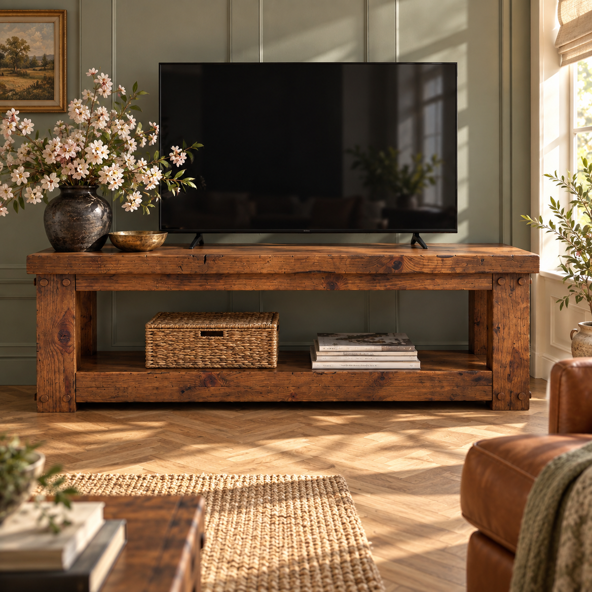 POLO Walnut Colour TV Unit Solid Wood Console Table