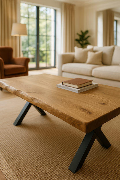 RITA Live / Waney Edge Coffee Table With Metal X Legs