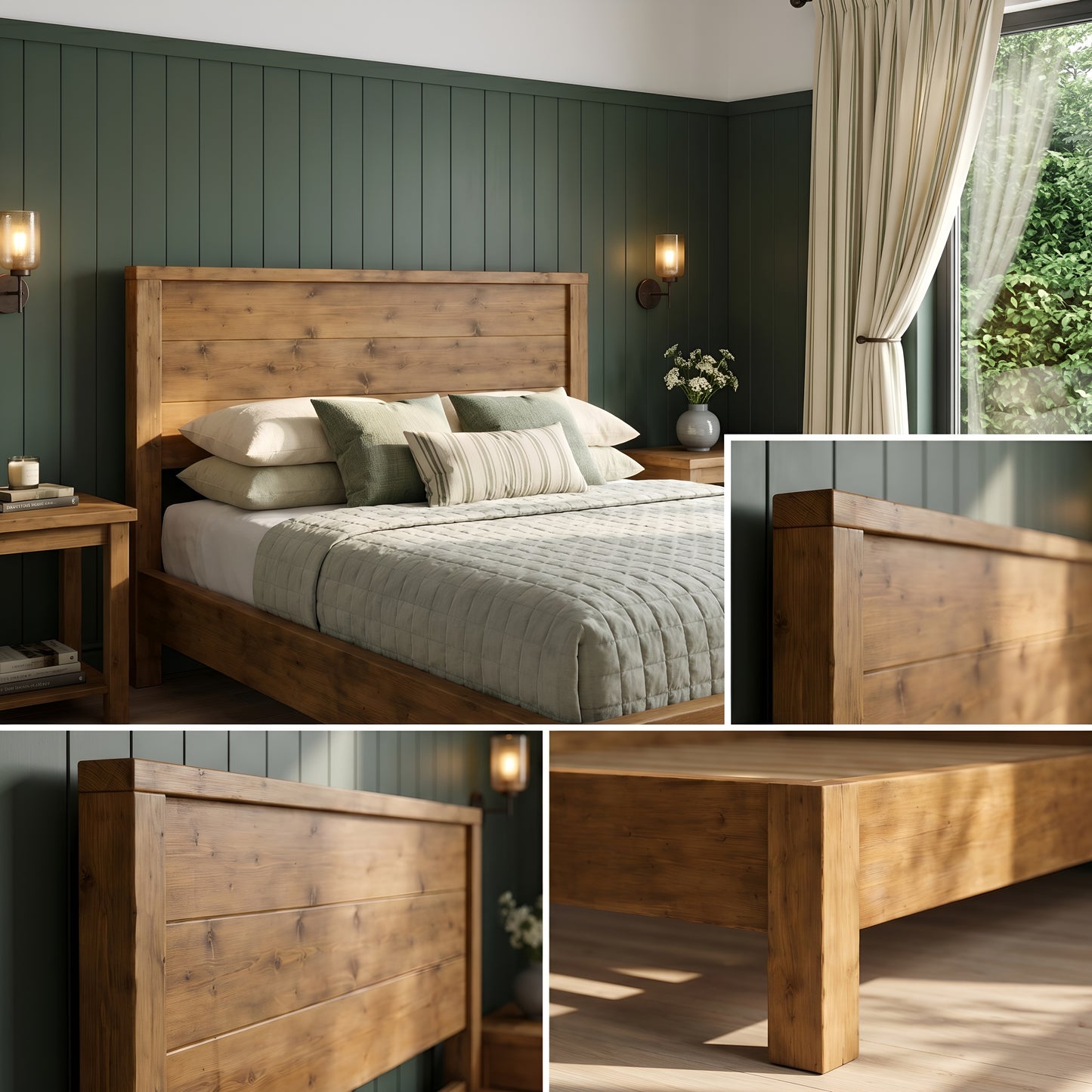 RIVENWOOD Bed Frame 40cm High  / Chunky Solid Rustic Pine Bed with Headboard