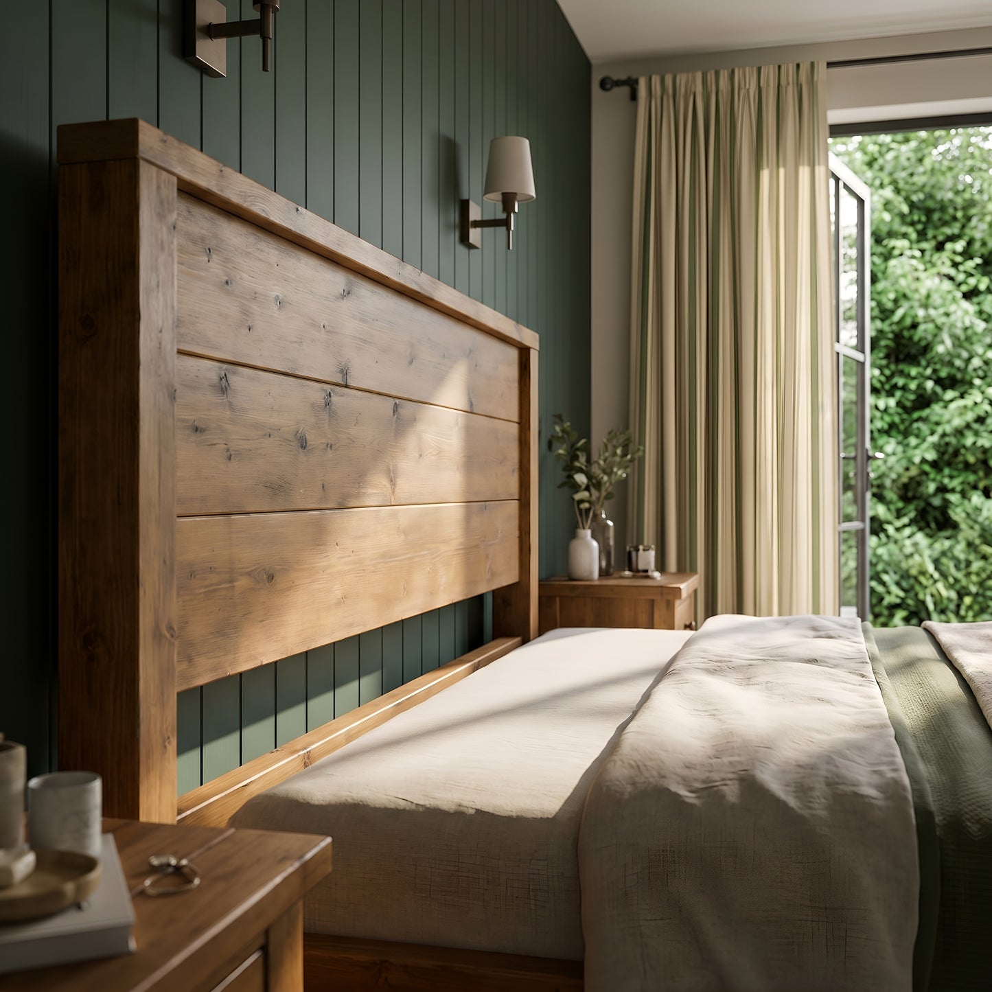 RIVENWOOD Bed Frame 40cm High  / Chunky Solid Rustic Pine Bed with Headboard