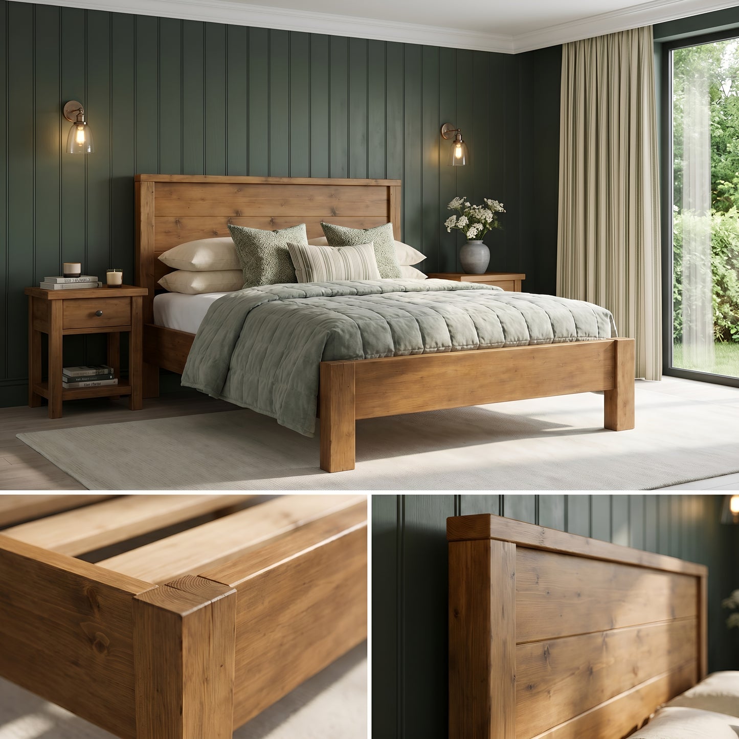 RIVENWOOD Bed Frame 40cm High  / Chunky Solid Rustic Pine Bed with Headboard