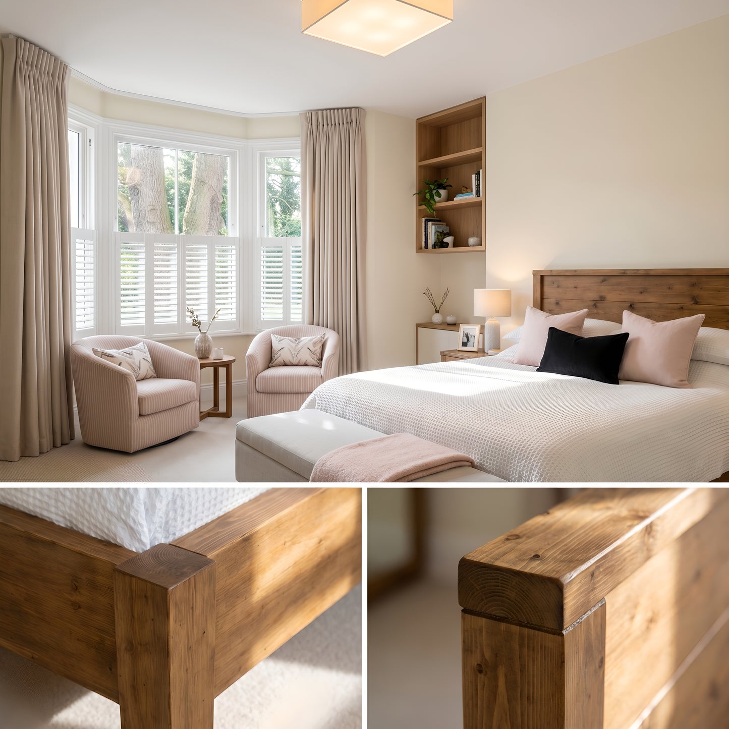 RIVENWOOD Bed Frame 40cm High  / Chunky Solid Rustic Pine Bed with Headboard